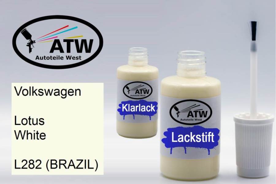 Volkswagen, Lotus White, L282 (BRAZIL): 20ml Lackstift + 20ml Klarlack - Set, von ATW Autoteile West.